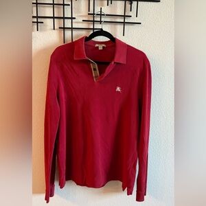 Burberry Men’s Red Long Sleeve Polo Shirt Size XL
